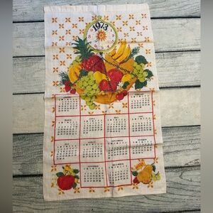 Vintage 1973 fruit design tea towel wall hanging calendar. Grandmacore